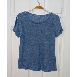 Athleta Linen Tee Shirt Short Sleeve Casual Top‎ Blue Comfy Cold Shoulder Small